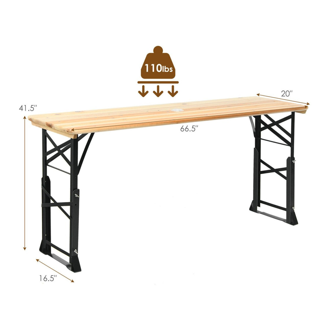 5.5 Ft Outdoor Folding Wood Picnic Table Height Adjustable Metal Frame Image 2