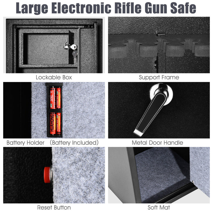 Large Rifle Safe Quick Access 5-Gun Storage Cabinet w/ Pistol Lock Box Image 9