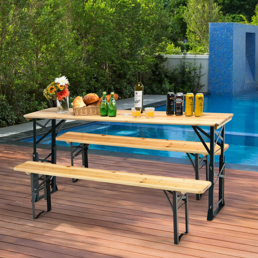 5.5 Ft Outdoor Folding Wood Picnic Table Height Adjustable Metal Frame Image 5