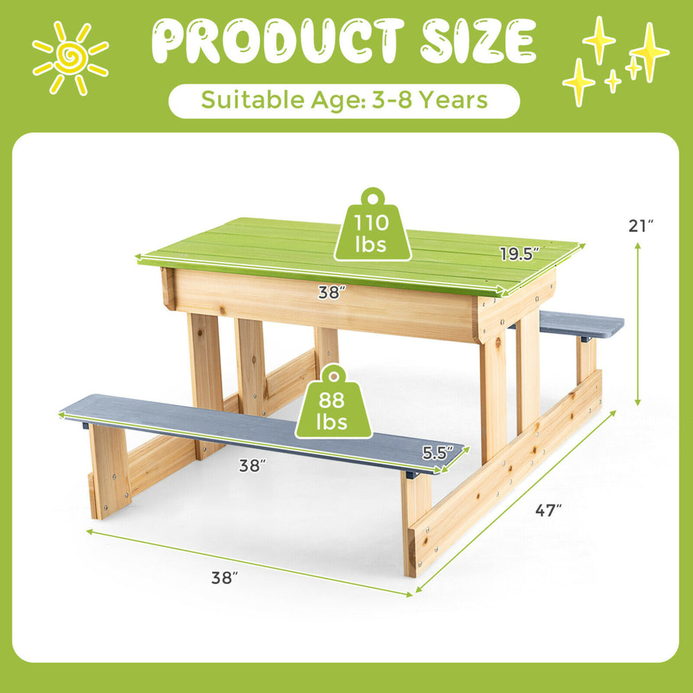 3-in-1 Kids Picnic Table Outdoor Wooden Water Sand Table w/ Play Boxes Image 2