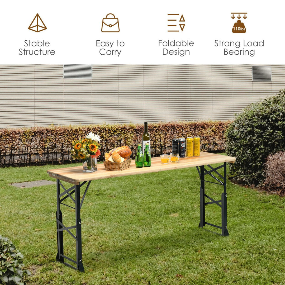 5.5 Ft Outdoor Folding Wood Picnic Table Height Adjustable Metal Frame Image 6