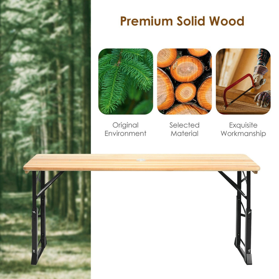 5.5 Ft Outdoor Folding Wood Picnic Table Height Adjustable Metal Frame Image 7