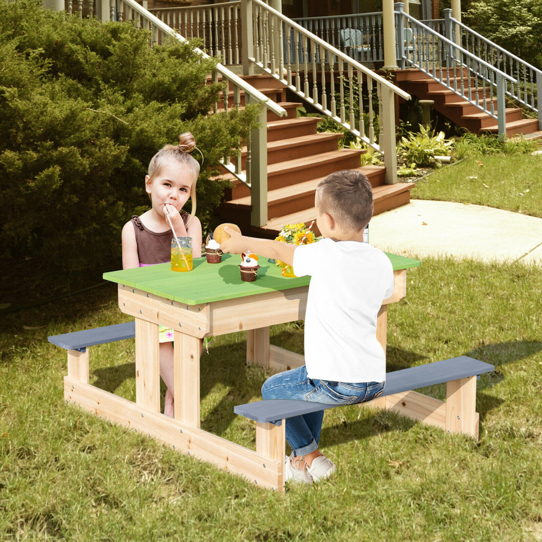 3-in-1 Kids Picnic Table Outdoor Wooden Water Sand Table w/ Play Boxes Image 4