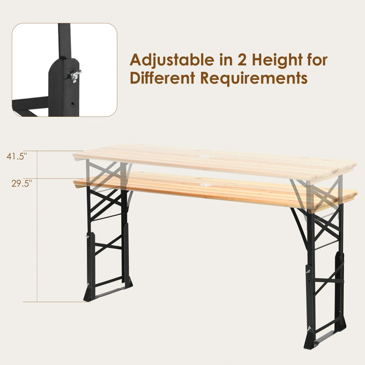 5.5 Ft Outdoor Folding Wood Picnic Table Height Adjustable Metal Frame Image 8