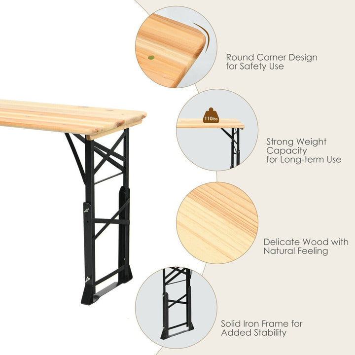 5.5 Ft Outdoor Folding Wood Picnic Table Height Adjustable Metal Frame Image 10