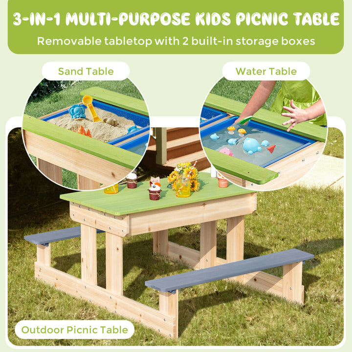 3-in-1 Kids Picnic Table Outdoor Wooden Water Sand Table w/ Play Boxes Image 7