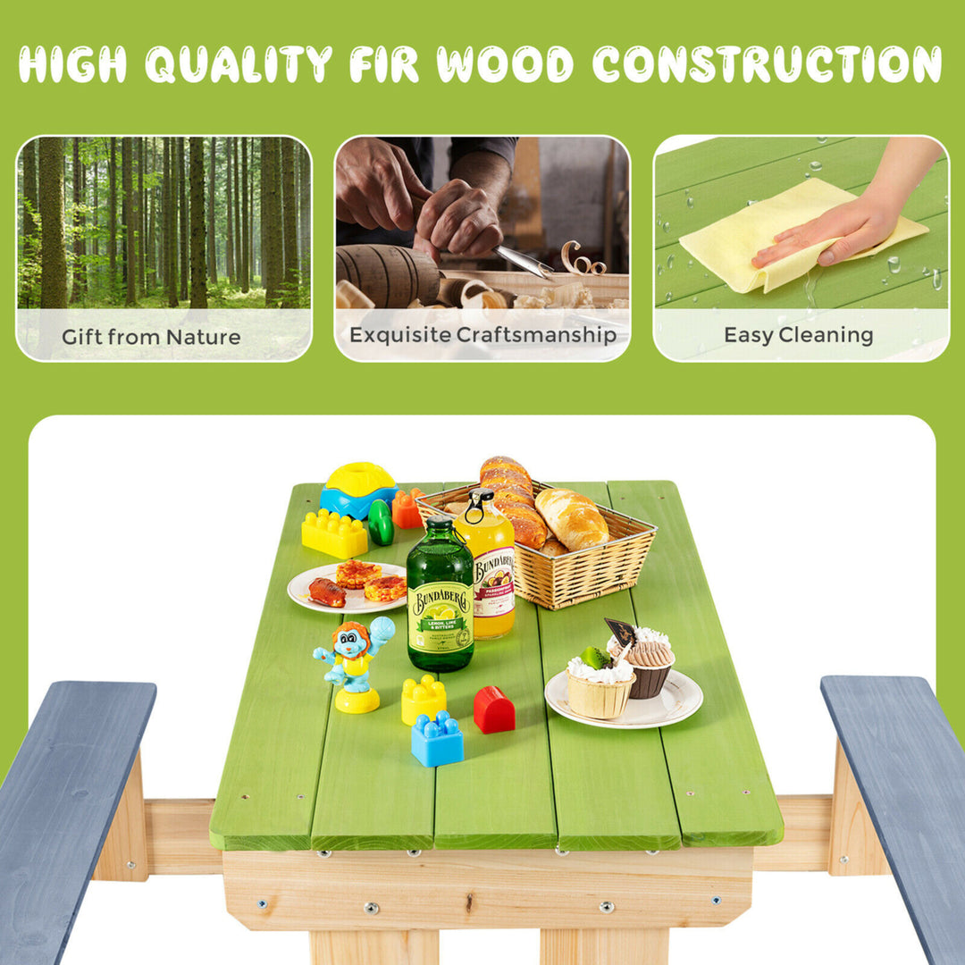 3-in-1 Kids Picnic Table Outdoor Wooden Water Sand Table w/ Play Boxes Image 8