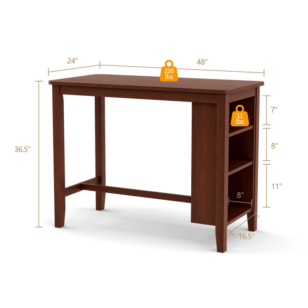 Counter Height Pub Table Bar Table w/ Rubber Wood Legs and Storage Shelves Image 2