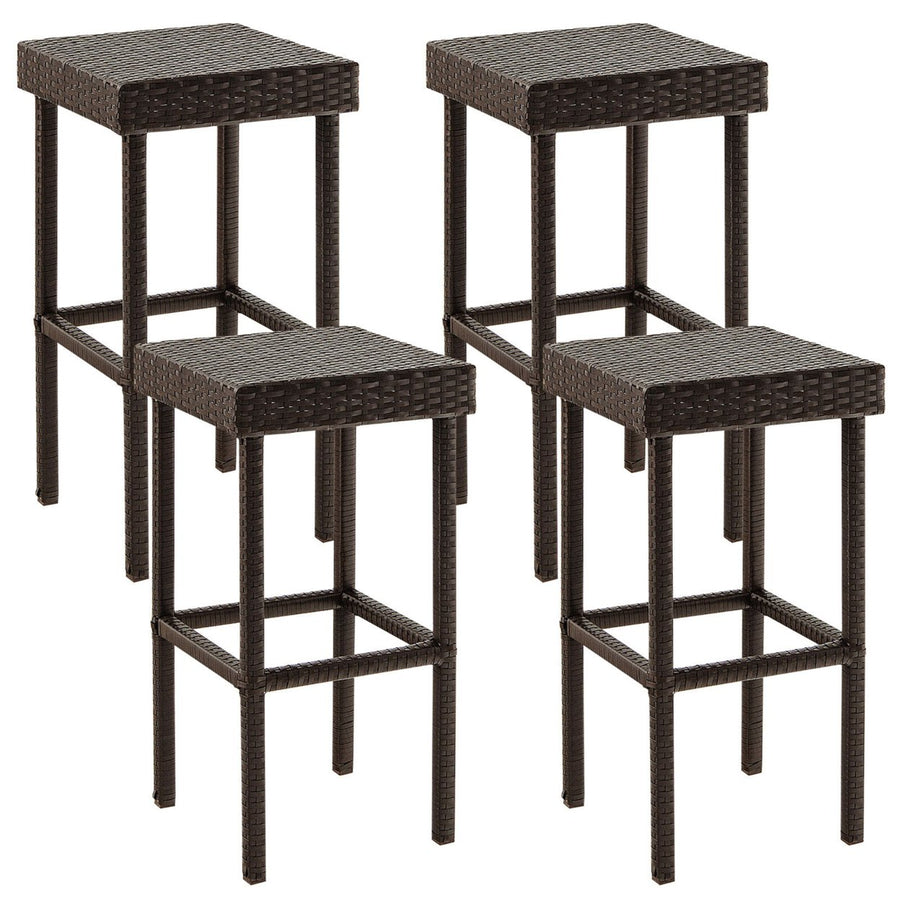 Patio 4 PCS Rattan Wicker Bar Stool Chairs Counter Height Barstools Image 1