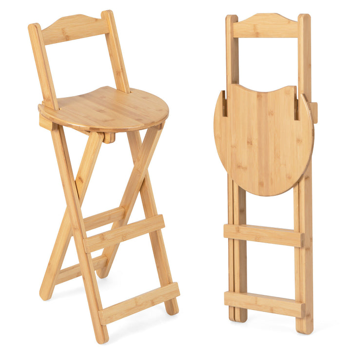 Set of 2 Bamboo Folding Barstools Counter Height Dining Chairs Installation Free Image 1