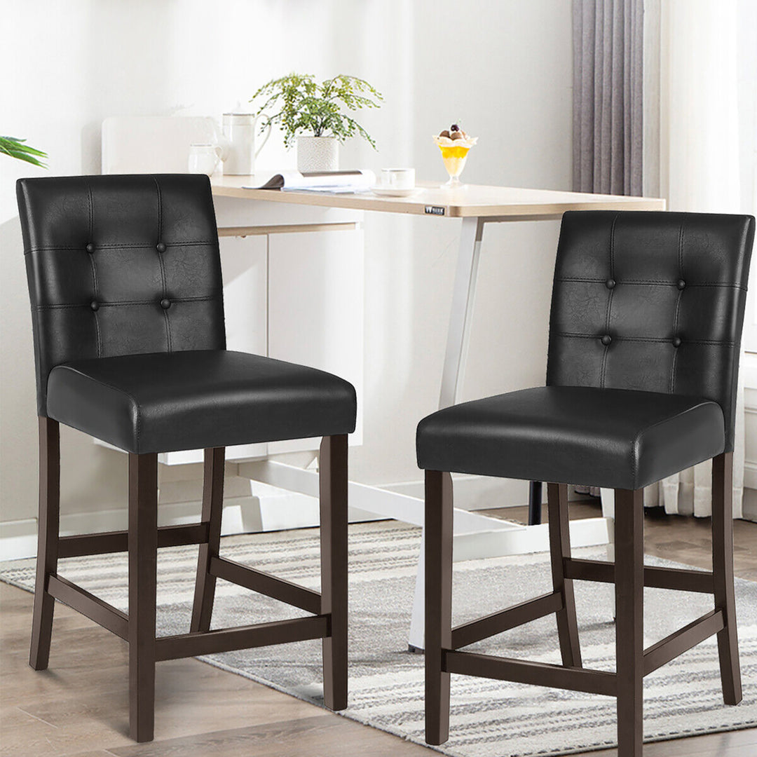 Set of 4 Bar Stools 25inch Counter Height Barstool Pub Chair Rubber Wood Black Image 4