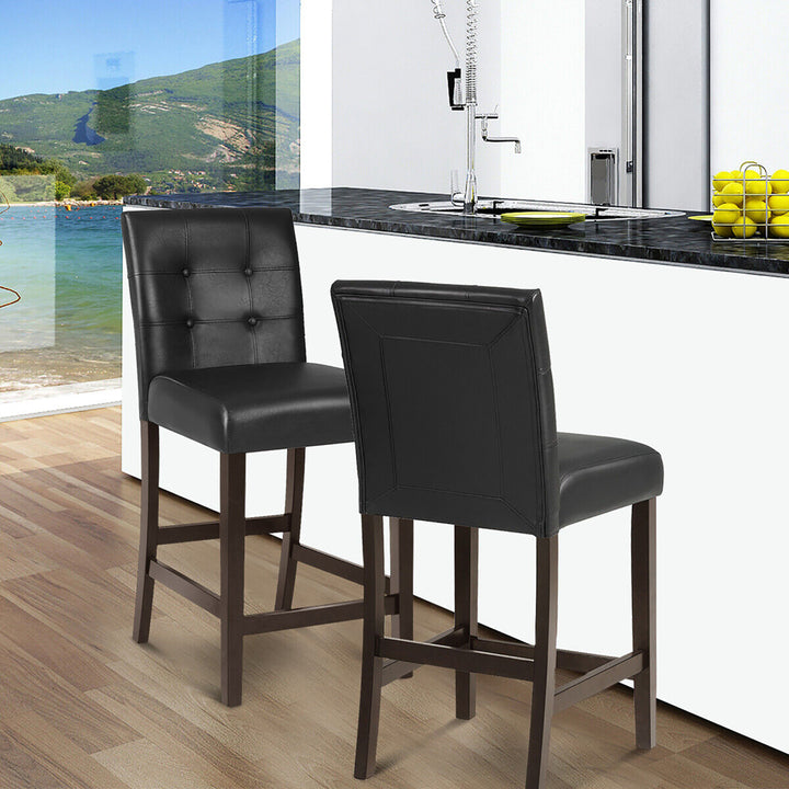 Set of 4 Bar Stools 25inch Counter Height Barstool Pub Chair Rubber Wood Black Image 5