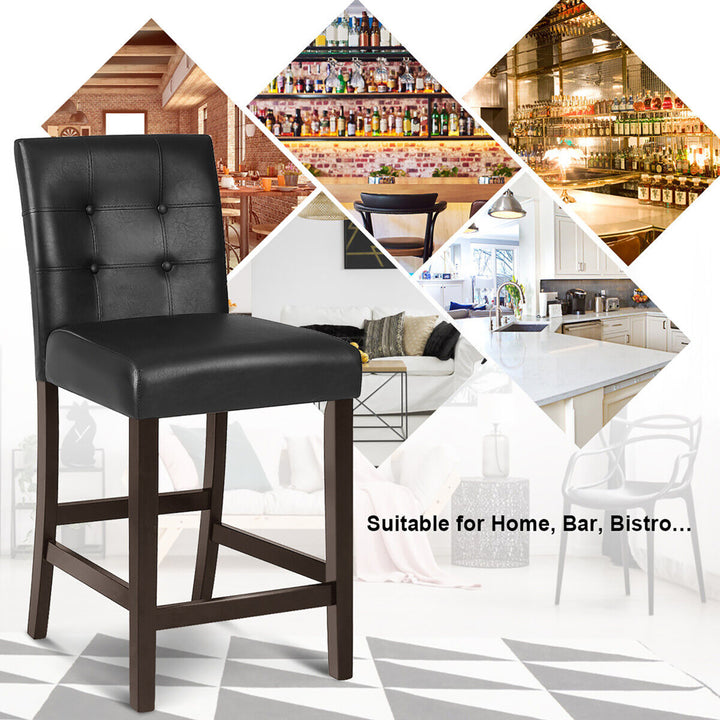 Set of 4 Bar Stools 25inch Counter Height Barstool Pub Chair Rubber Wood Black Image 6