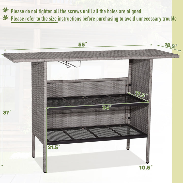 Patio Rattan Wicker Bar Height Counter Table Storage Shelf Rail Garden Image 2