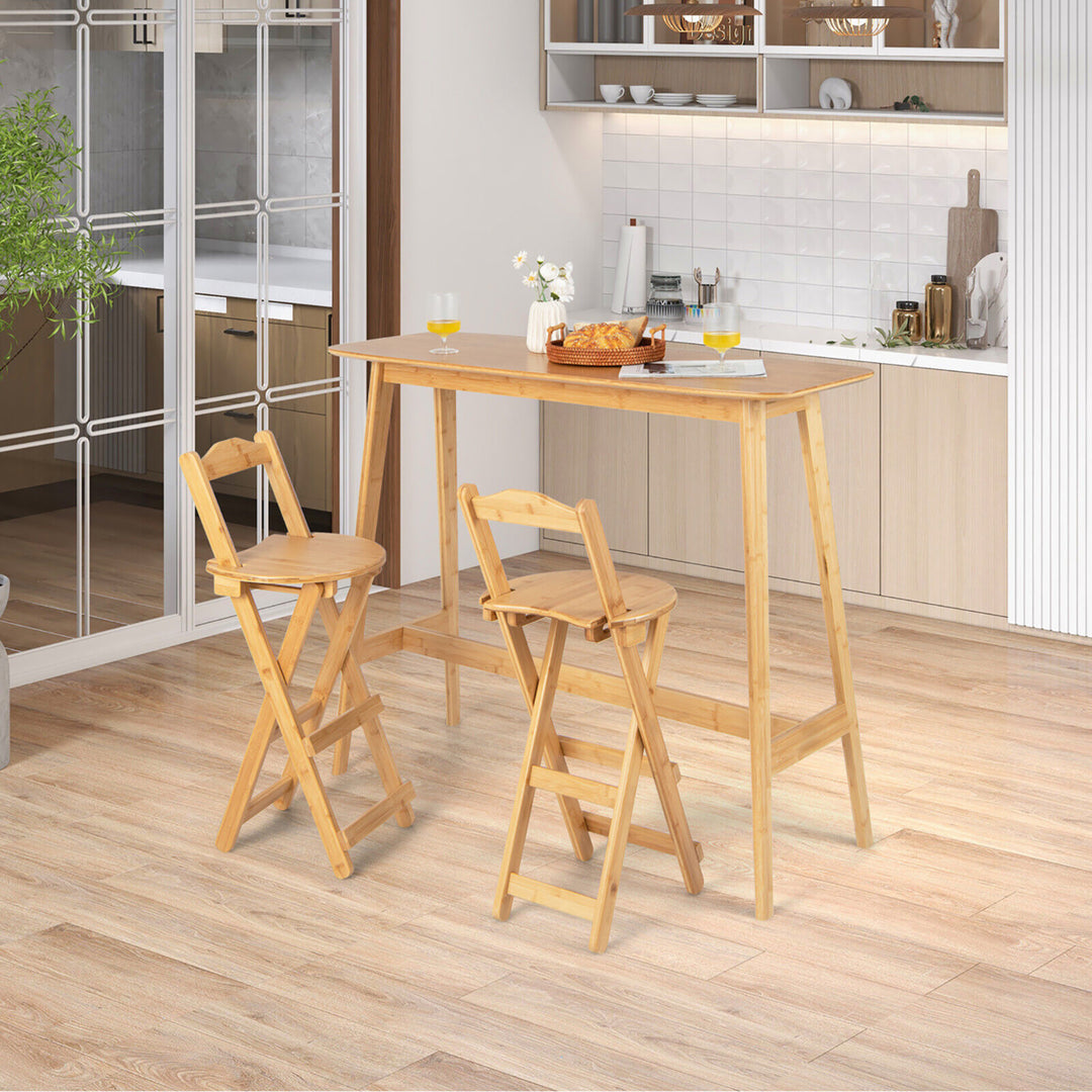 Set of 2 Bamboo Folding Barstools Counter Height Dining Chairs Installation Free Image 4