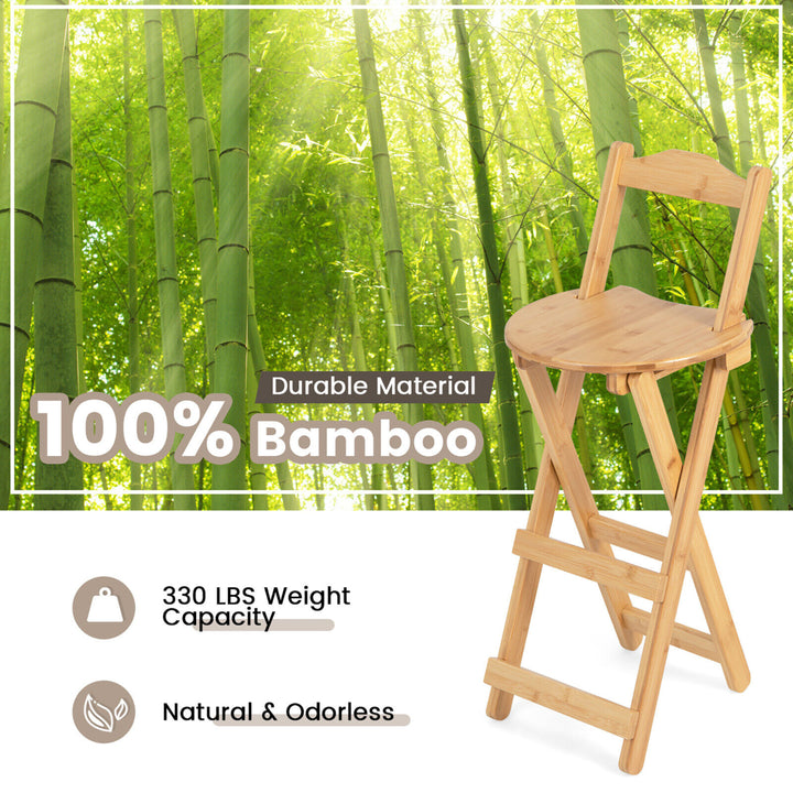 Set of 2 Bamboo Folding Barstools Counter Height Dining Chairs Installation Free Image 6