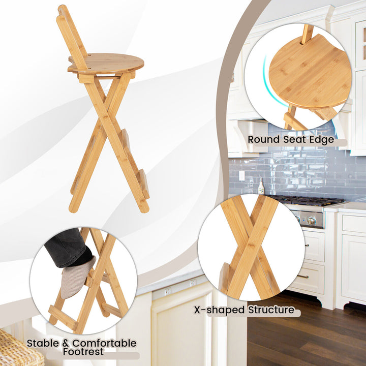 Set of 2 Bamboo Folding Barstools Counter Height Dining Chairs Installation Free Image 9