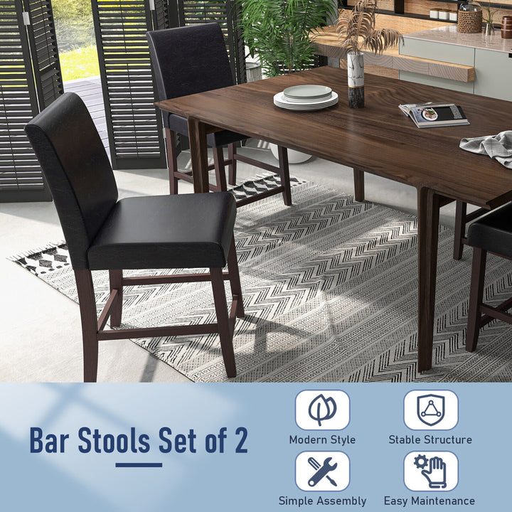 Set of 2 Bar Stools 24 Counter Height Pub Kitchen Chairs w/ Rubber Wood Legs Image 6