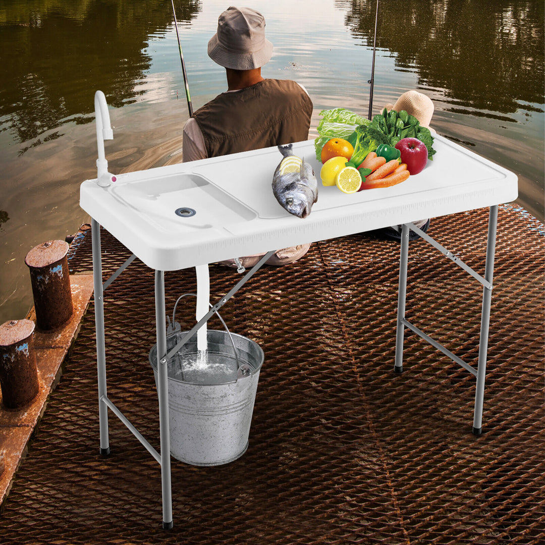 Folding Portable Fish Fillet Hunting Cleaning Cutting Table with Sink Faucet Image 4