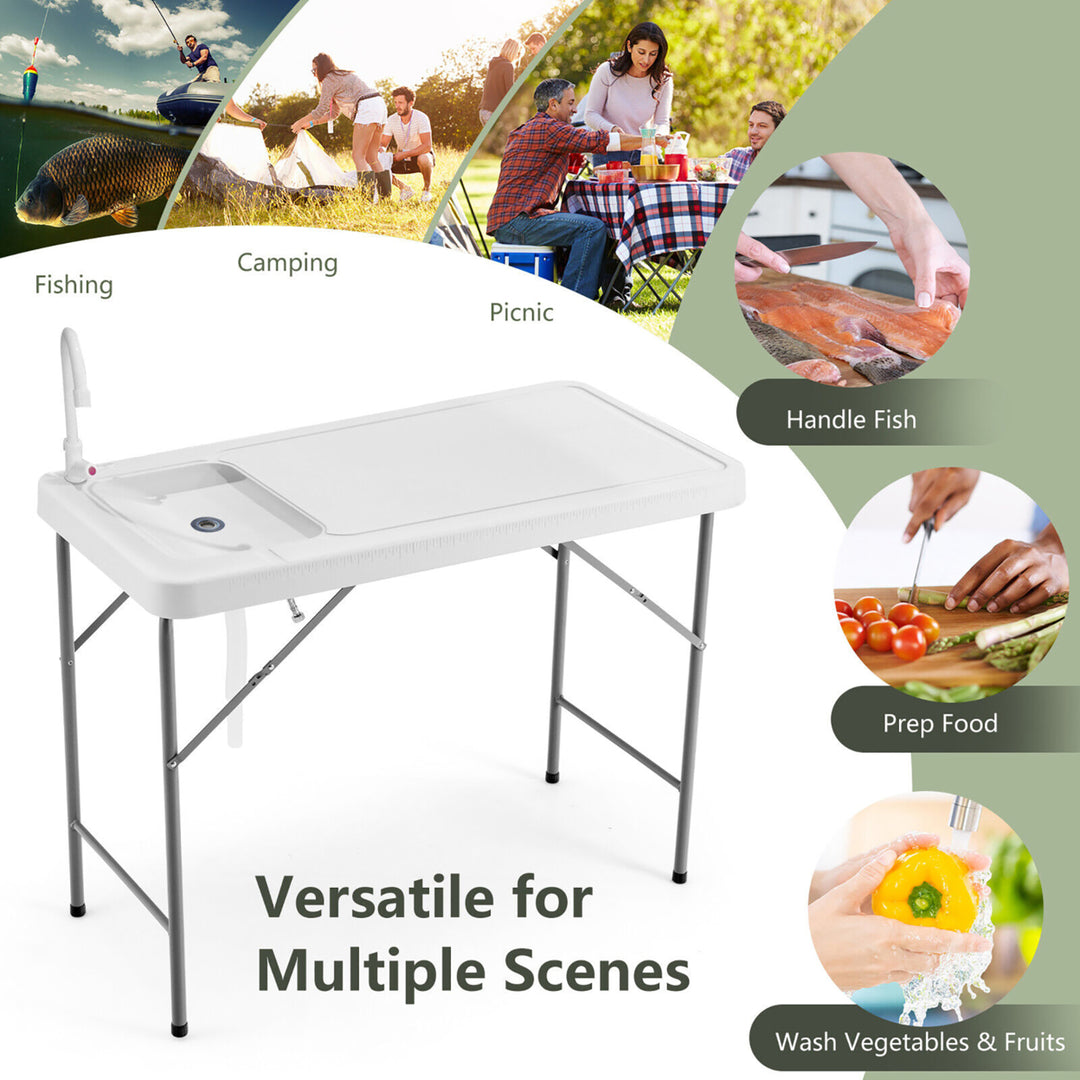 Folding Portable Fish Fillet Hunting Cleaning Cutting Table with Sink Faucet Image 5