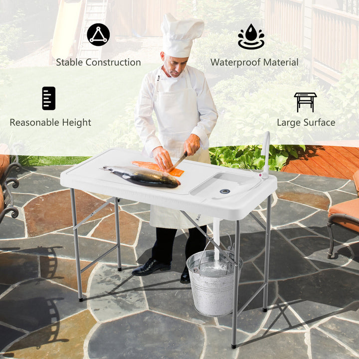 Folding Portable Fish Fillet Hunting Cleaning Cutting Table with Sink Faucet Image 6