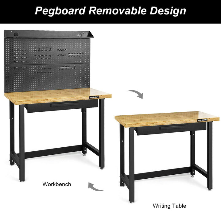 48 Inch Workcenter Bamboo Top Garage Workbench w/Pegboard and Organizer Drawer Image 5