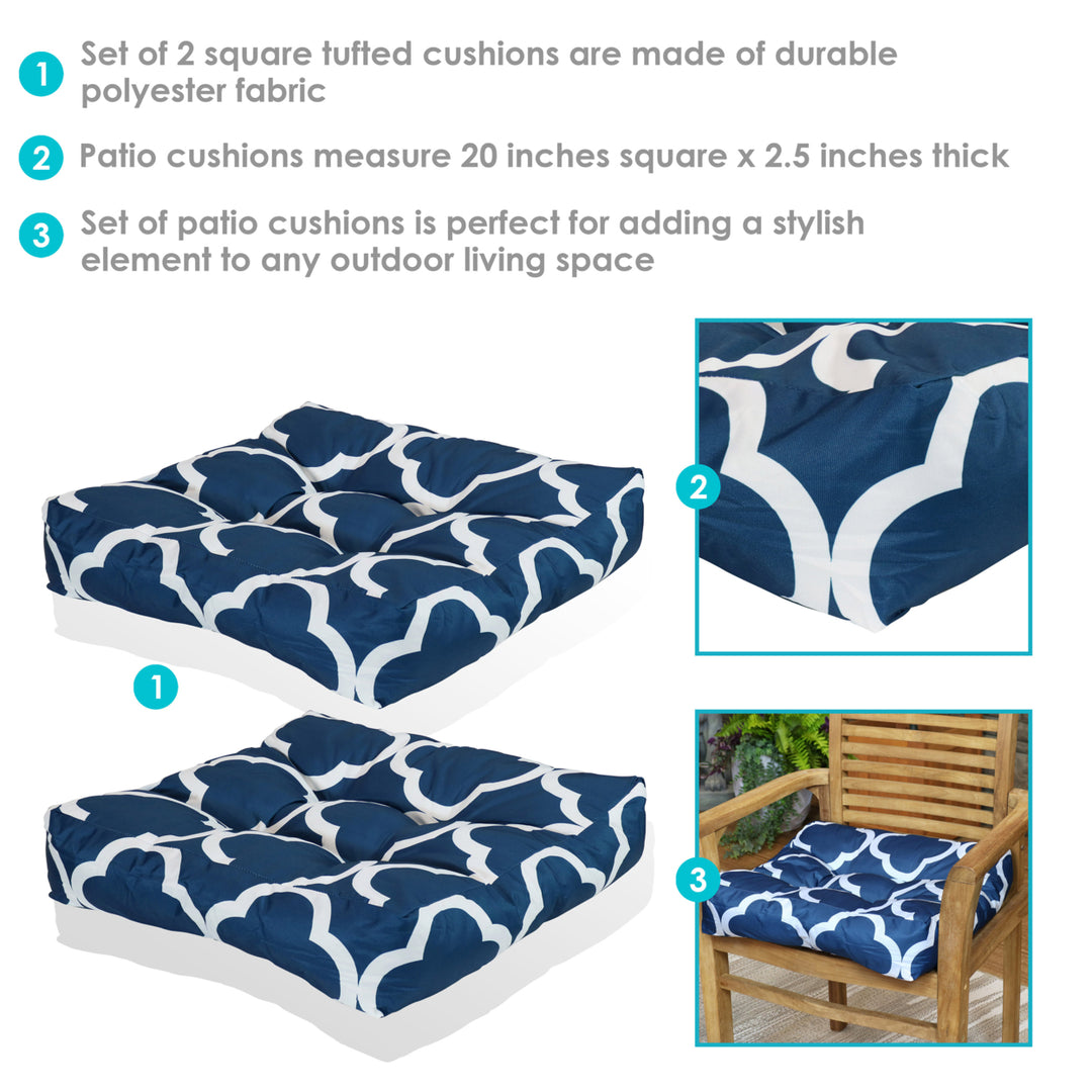 Sunnydaze Outdoor Square Tufted Seat Cushion - Navy/White - Set of 2 Image 4