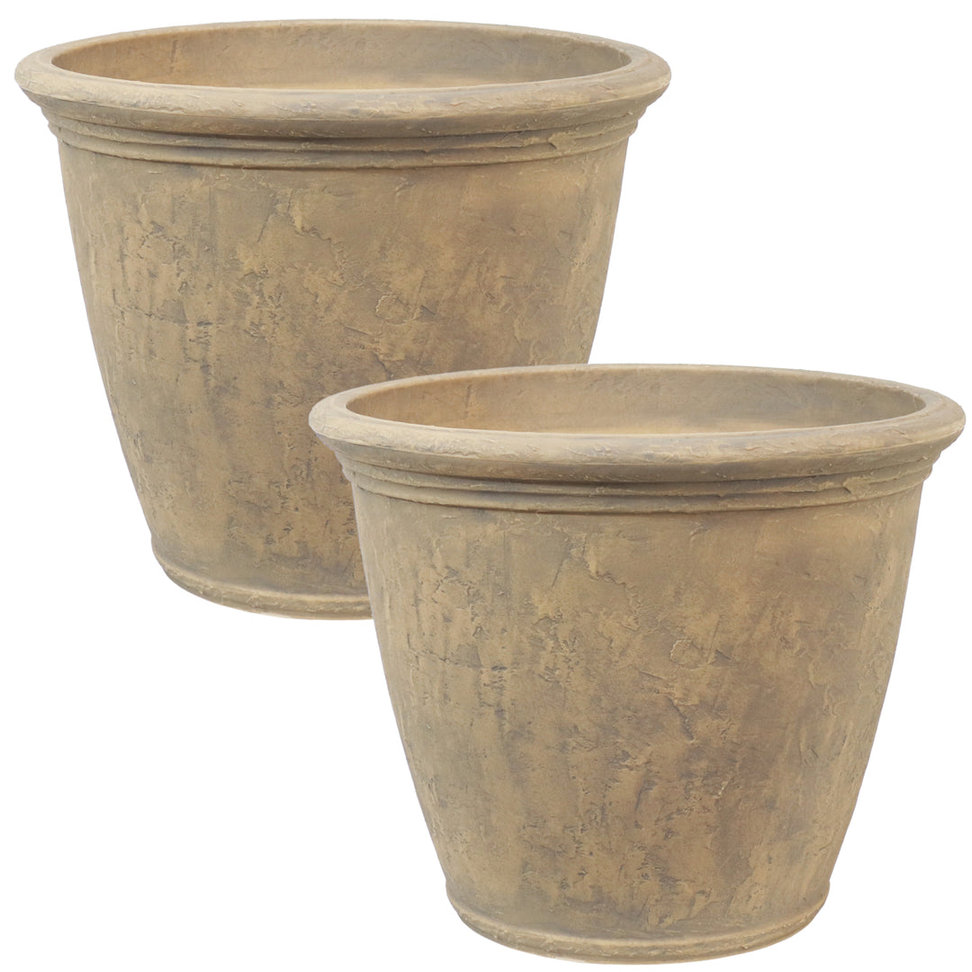 Sunnydaze 24 in Anjelica Unbreakable Polyresin Planter - Beige - Set of 2 Image 1