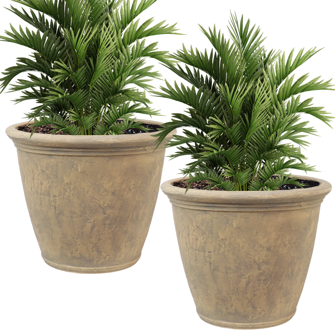 Sunnydaze 24 in Anjelica Unbreakable Polyresin Planter - Beige - Set of 2 Image 6