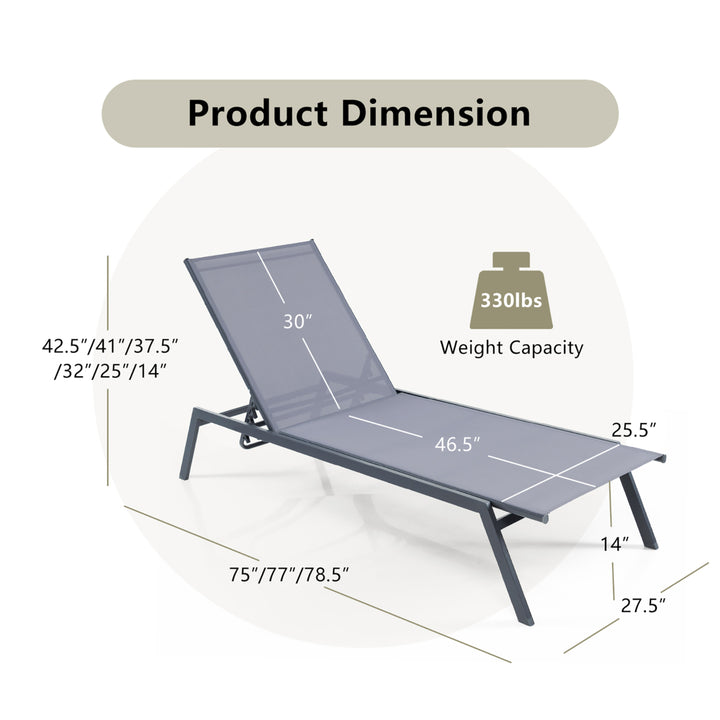 Patio 6-Position Adjustable Lounge Chair Outdoor Reclining Chair Poolside Image 3