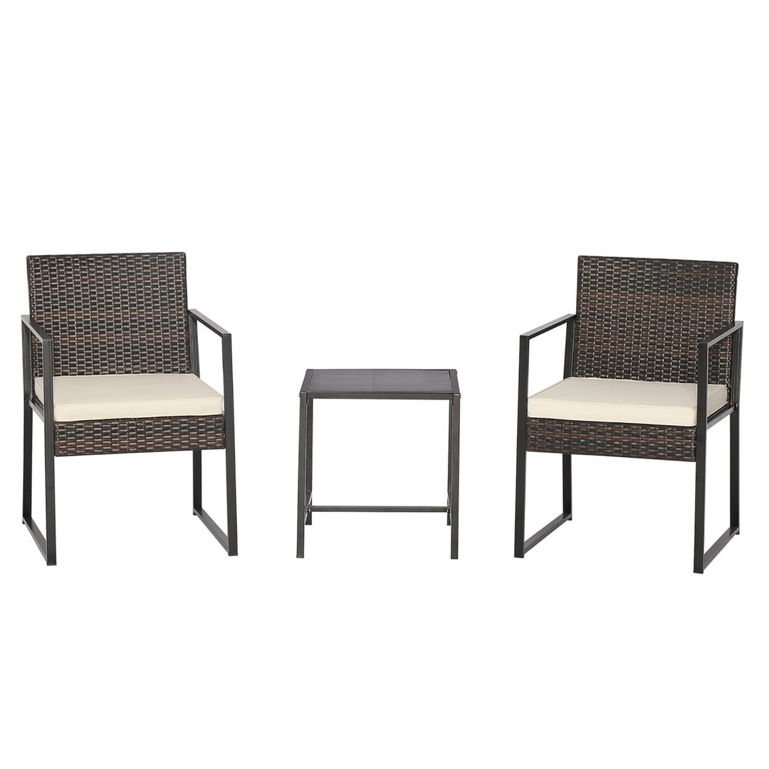 3PCS Patio Rattan Hand-Woven PE Wicker Bistro Set Outdoor Furniture Set w/ Table and Cushion Image 10