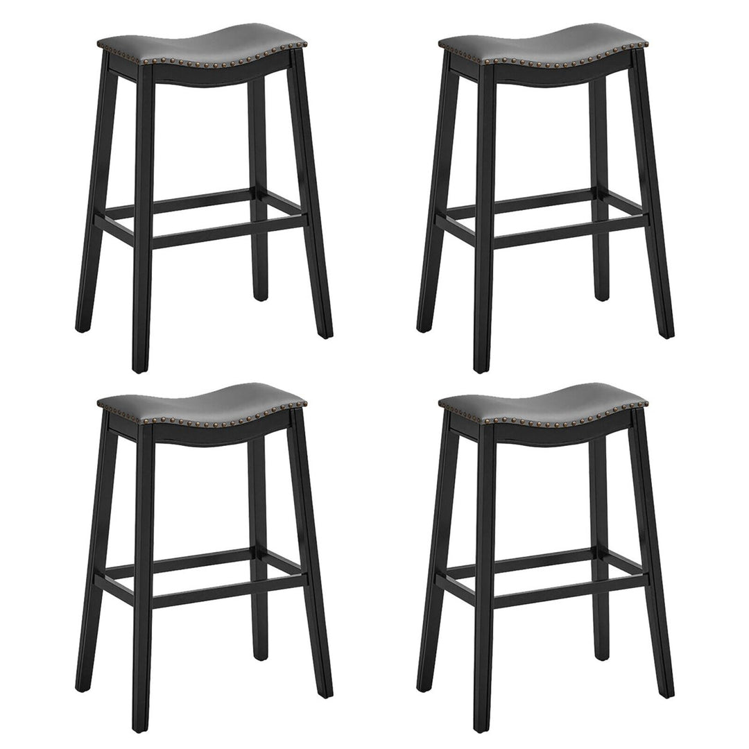 Set of 4 Saddle Bar Stools Bar Height Kitchen Chairs w/ Rubber Wood Legs Image 1