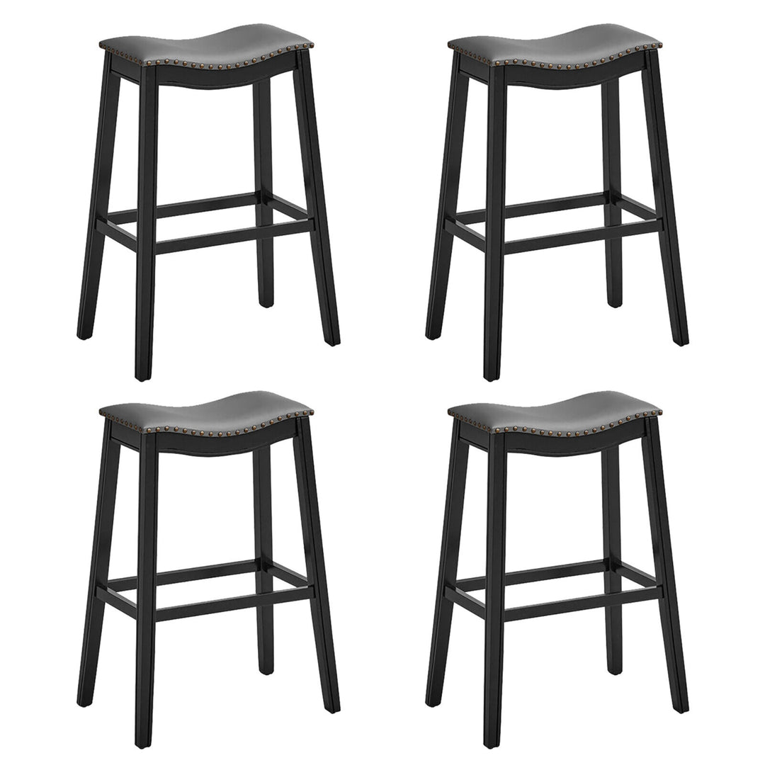 Set of 4 Saddle Bar Stools Bar Height Kitchen Chairs w/ Rubber Wood Legs Image 4