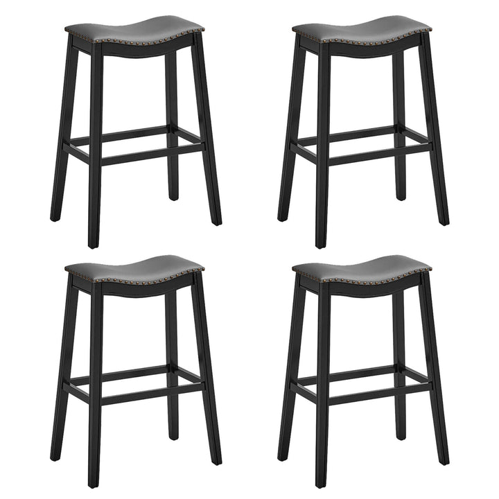 Set of 4 Saddle Bar Stools Bar Height Kitchen Chairs w/ Rubber Wood Legs Image 4