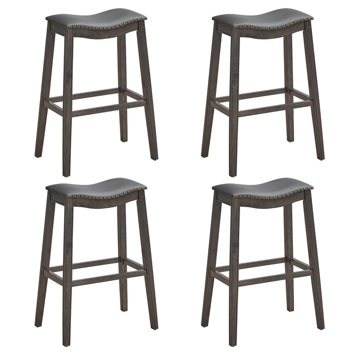 Set of 4 Saddle Bar Stools Bar Height Kitchen Chairs w/ Rubber Wood Legs Image 5