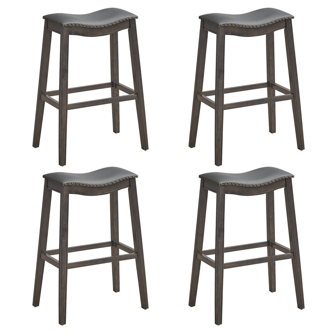 Set of 4 Saddle Bar Stools Bar Height Kitchen Chairs w/ Rubber Wood Legs Image 1