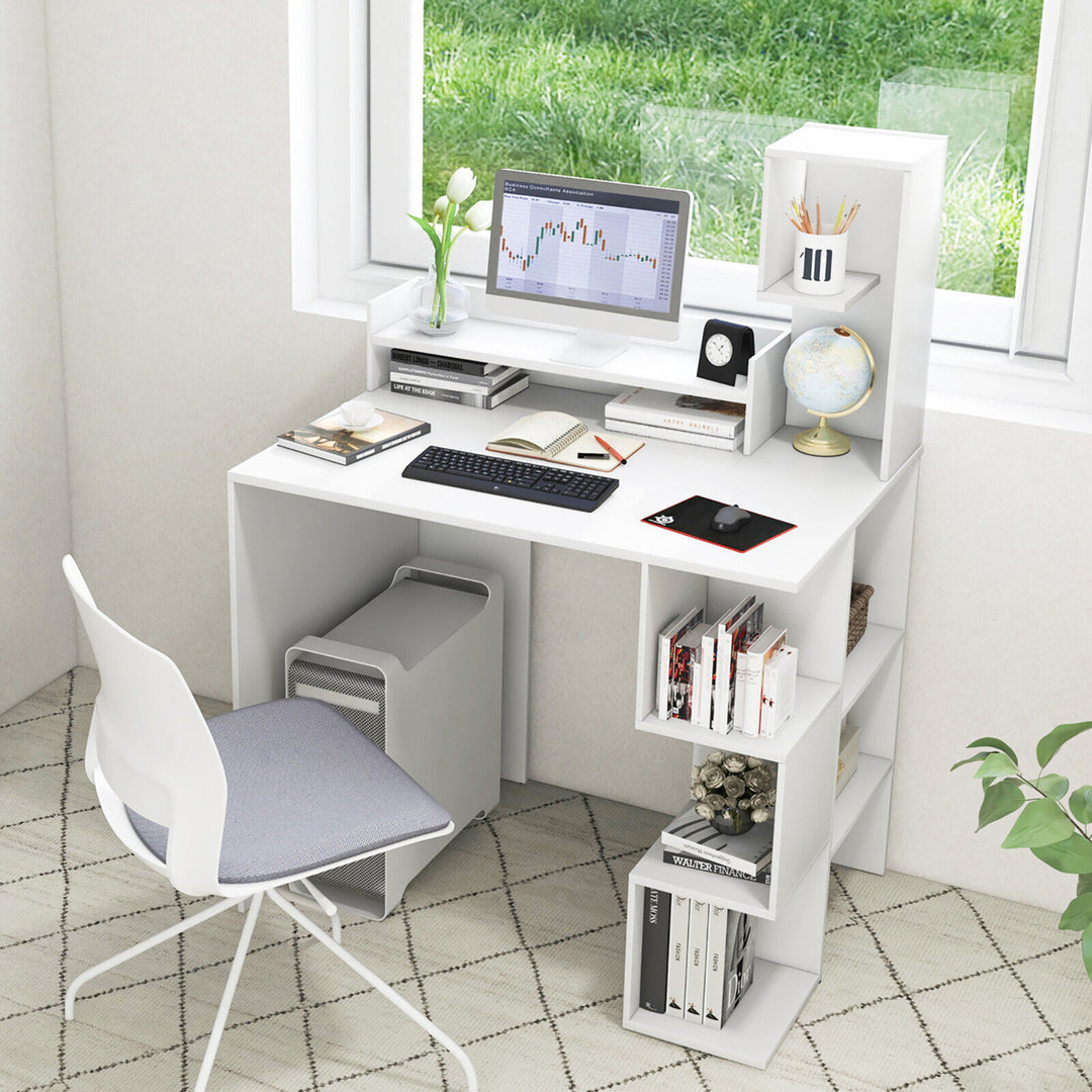 48 Modern Computer Desk Home Office Workstation w/ Hutch and Storage Shelves Image 3