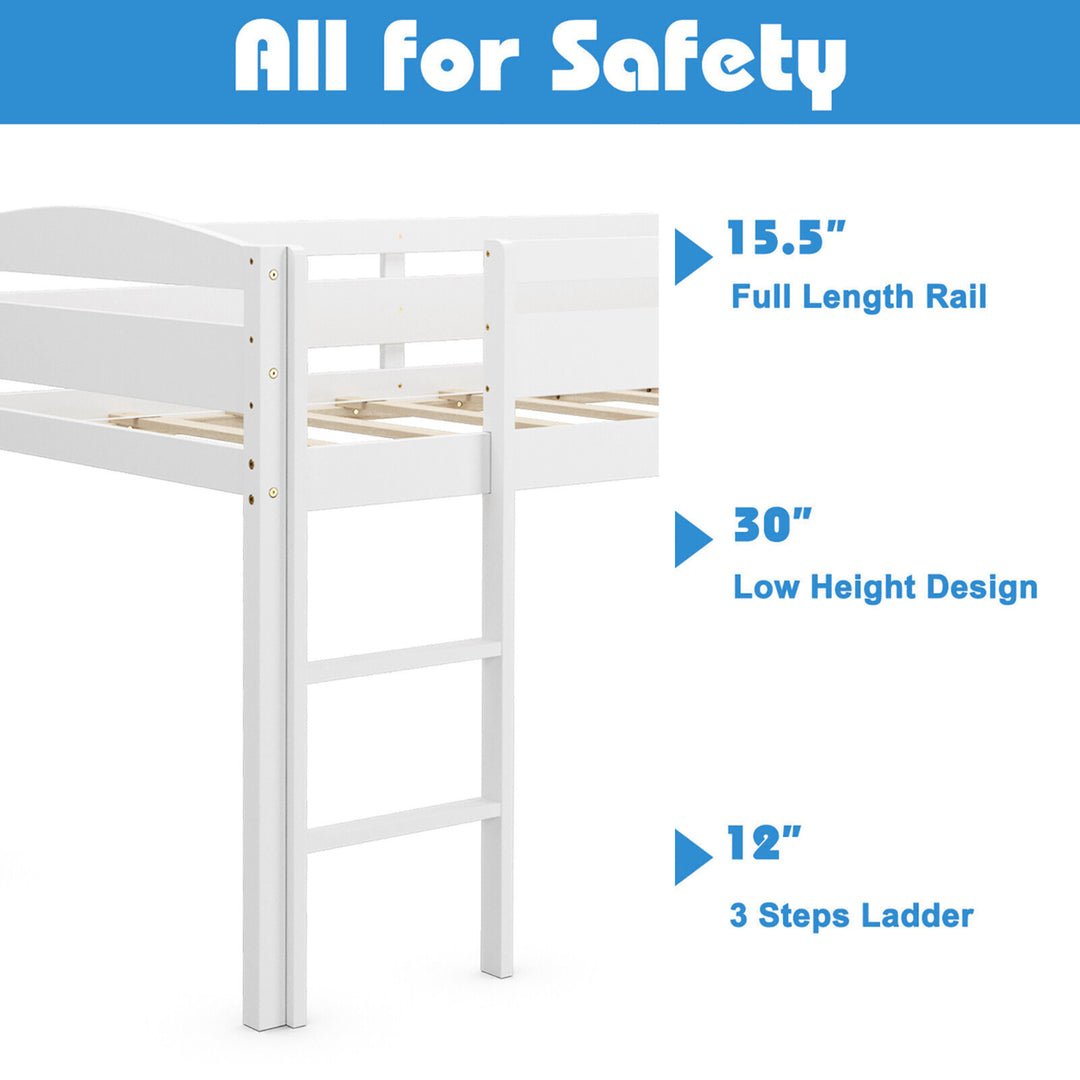 Twin Size Loft Bed Wooden Slats Support Loft Bed Frame w/ Ladder and Guardrails Image 2