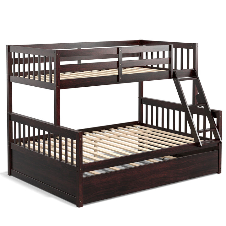 Twin Over Full Bunk Bed with Twin Trundle Convertible Platform Bed Image 1