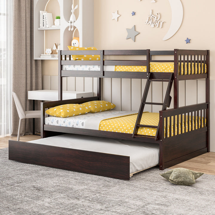 Twin Over Full Bunk Bed with Twin Trundle Convertible Platform Bed Image 2