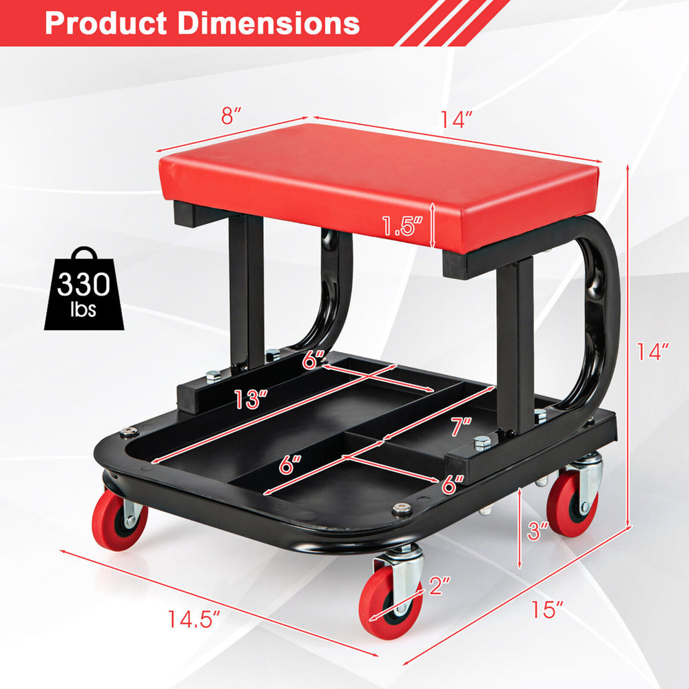 Rolling Creeper Garage Seat Mechanic Garage Roller Seat with Tool Storage Image 2