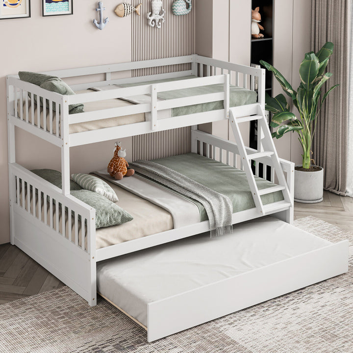 Twin Over Full Bunk Bed with Twin Trundle Convertible Platform Bed Image 3