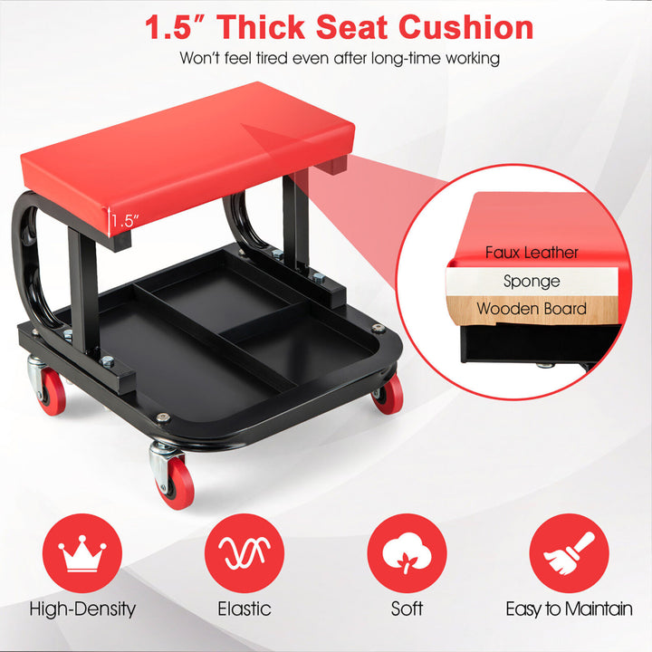 Rolling Creeper Garage Seat Mechanic Garage Roller Seat with Tool Storage Image 6