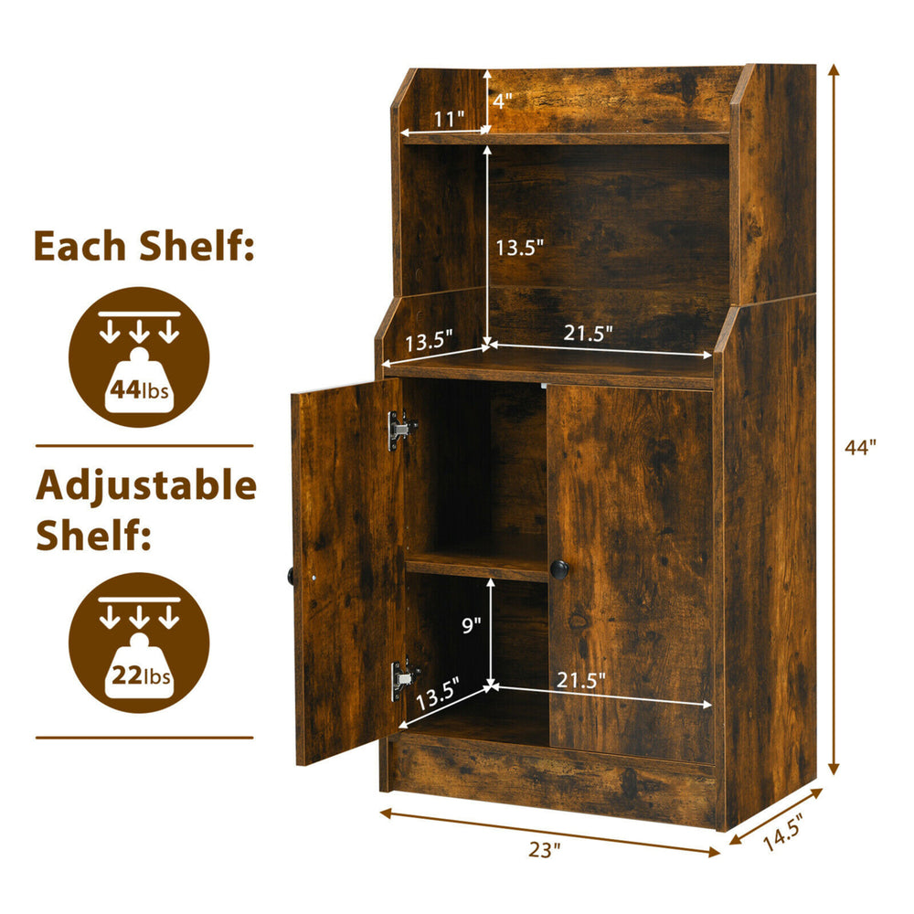 Storage Cabinet Bookcase w/2 Doors and Open Shelves Display Shelf Rustic Brown Image 2