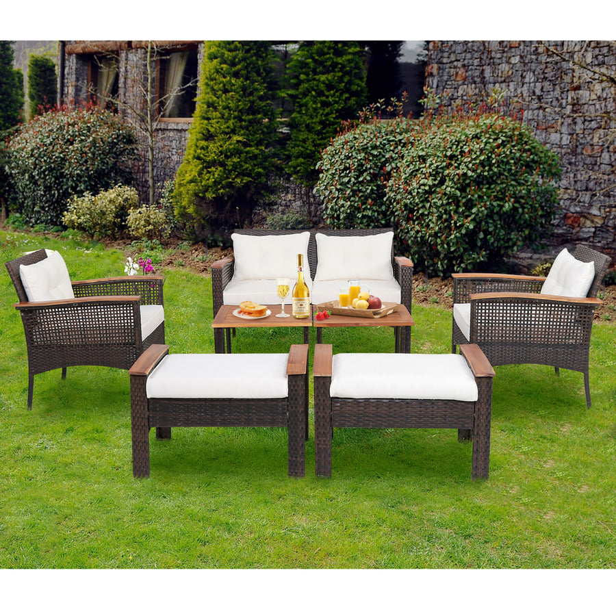 7PCS Patio Rattan Sofa Set Outdoor Wicker Conversation Set w/ Coffee Tables Image 1