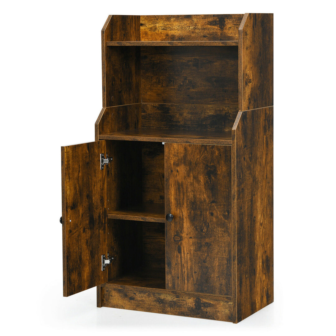 Storage Cabinet Bookcase w/2 Doors and Open Shelves Display Shelf Rustic Brown Image 10