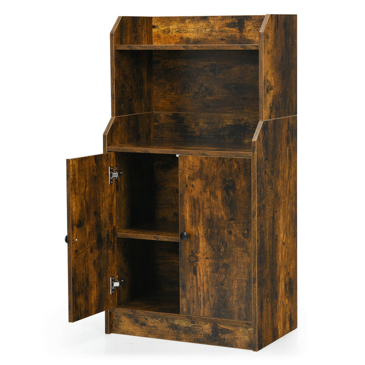 Storage Cabinet Bookcase w/2 Doors and Open Shelves Display Shelf Rustic Brown Image 10