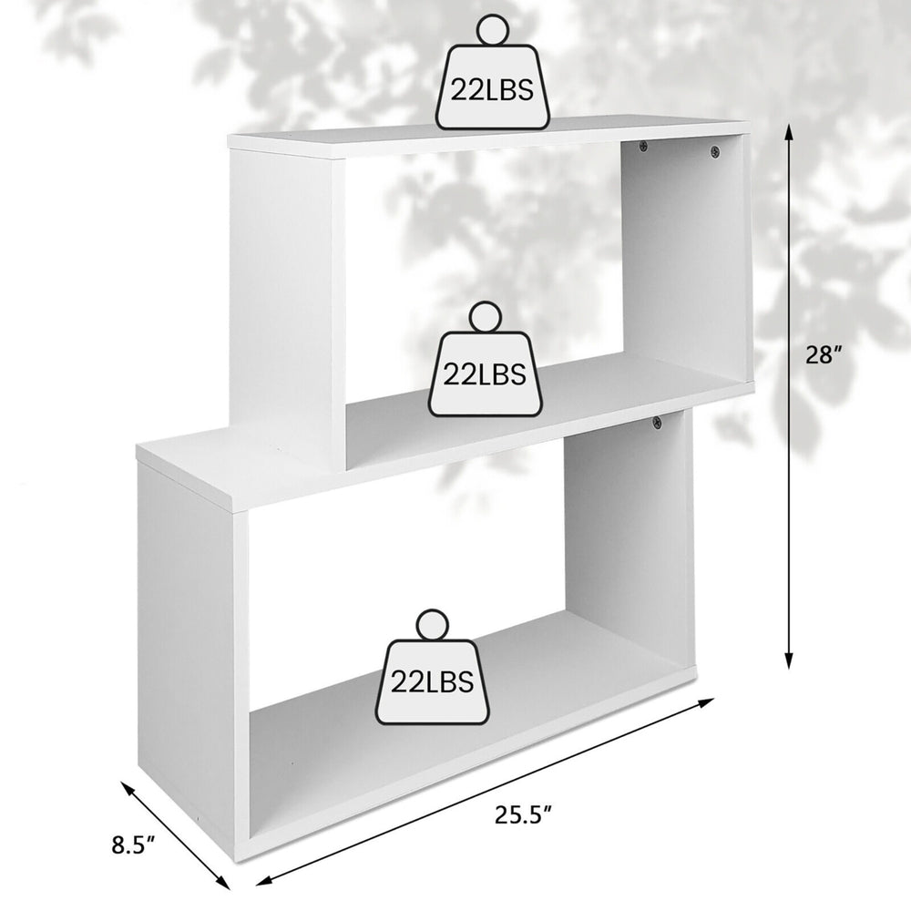 2-tier Wood Bookcase Modern S Shaped Storage Display Rack for Home and Office Image 2