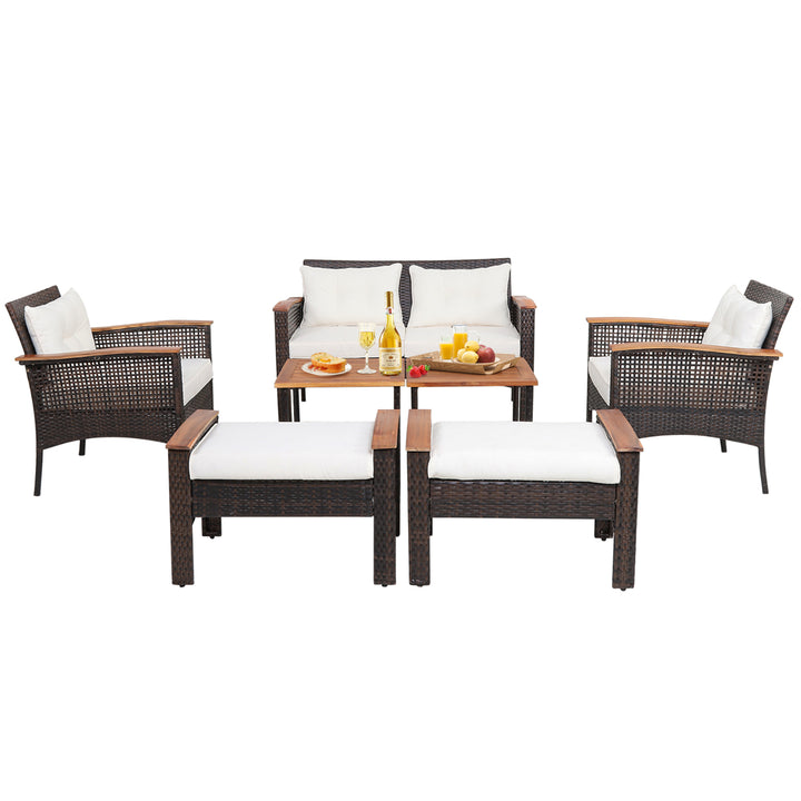 7PCS Patio Rattan Sofa Set Outdoor Wicker Conversation Set w/ Coffee Tables Image 2