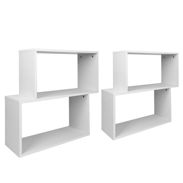 2PCS 2-tier Wood Bookcase Modern S Shaped Storage Display Rack for Home and Office Image 1